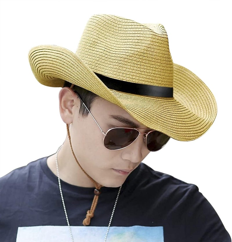 Holiberty Mens Straw Cowgirl Cowboy Hat Women Floppy Packable Wide Brim Sun Hat UPF50 Western Panama Travel Beach Cap Fedora Bucket Hat - Image 2